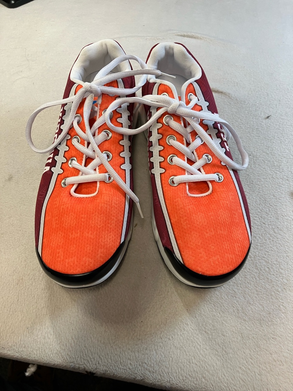 Bright Orange Athletic Sneakers with Burgundy Accents